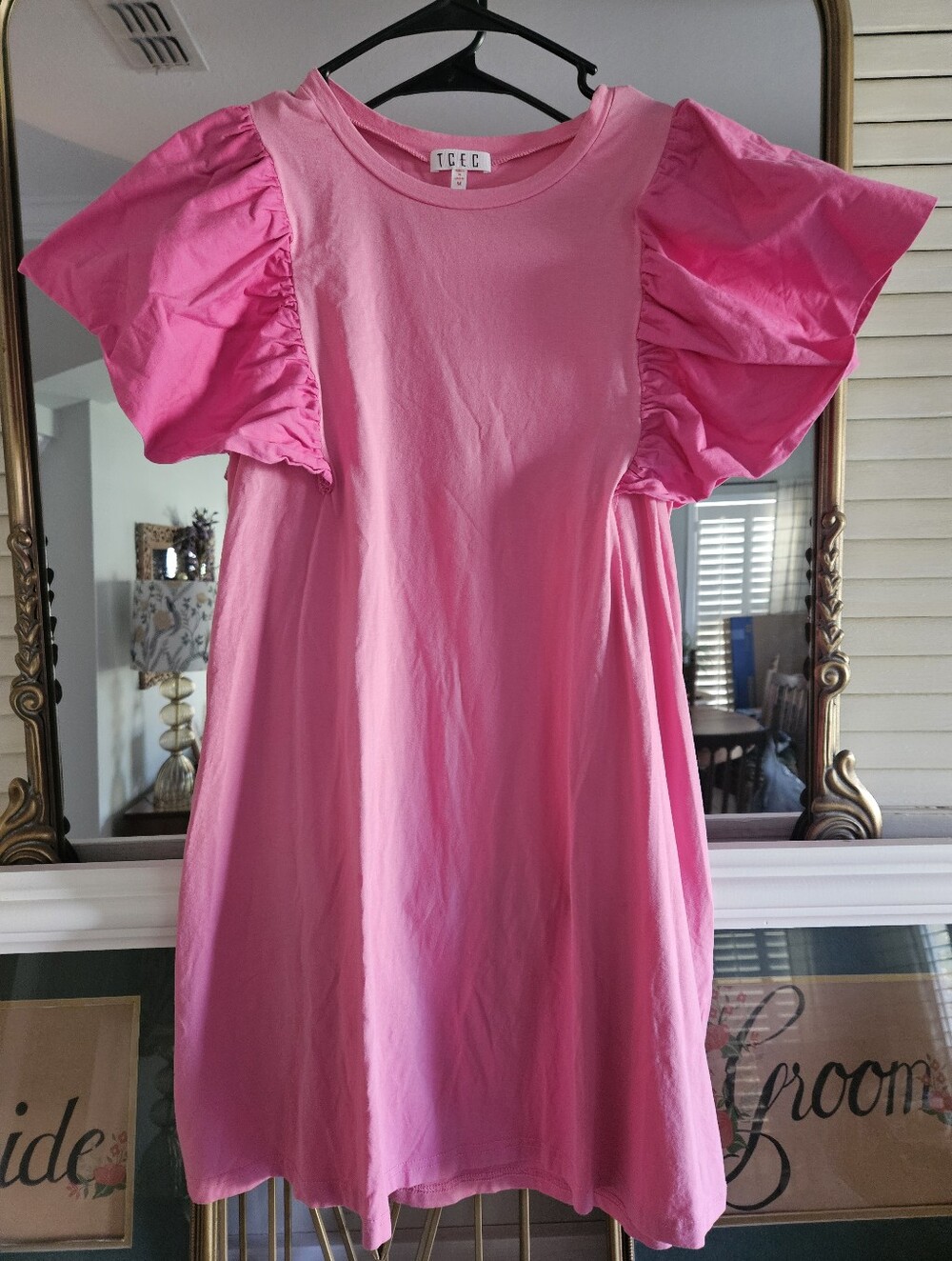 TCEC Pink Ruffle Flutter Sleeve T-Shirt Dress Size Medium